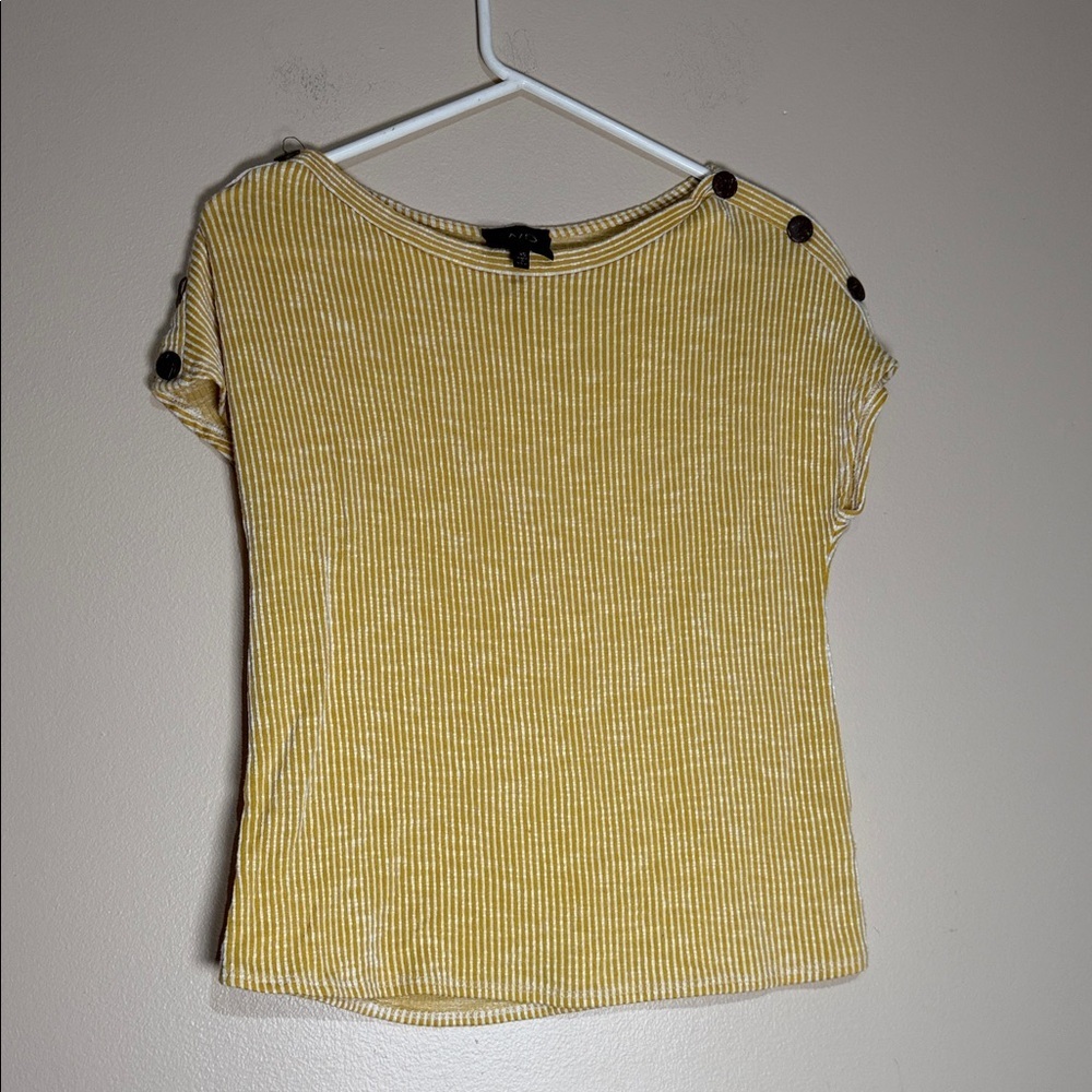 W5 Yellow Striped Short Sleeve Top with Shoulder Buttons